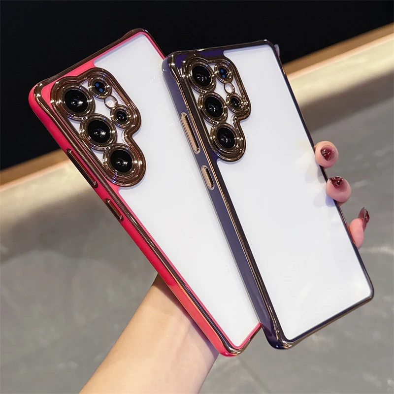 Luxuriöse, transparente, stoßfeste Hülle mit Kamera-Schutz aus PC für Samsung Galaxy S25Edge S24 Ultra Plus S23FE A17 A36 A16 A55 A26