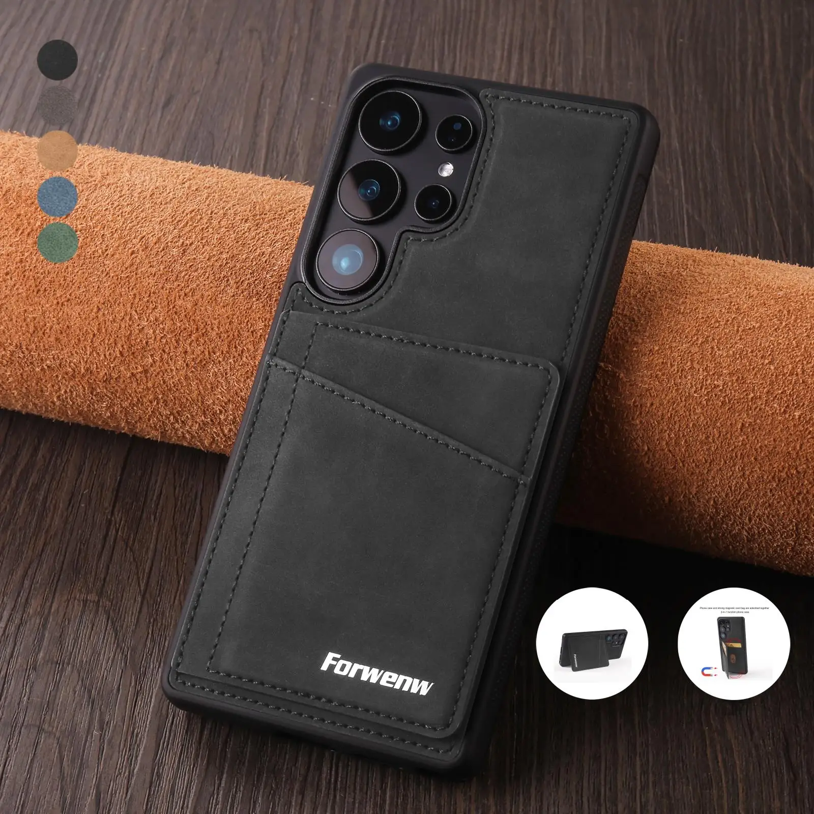 classic Leather card Phone Case For Samsung Galaxy S25 S24 S23 S22 ultra plus NOTE 20 cover Luxury  funda business cases