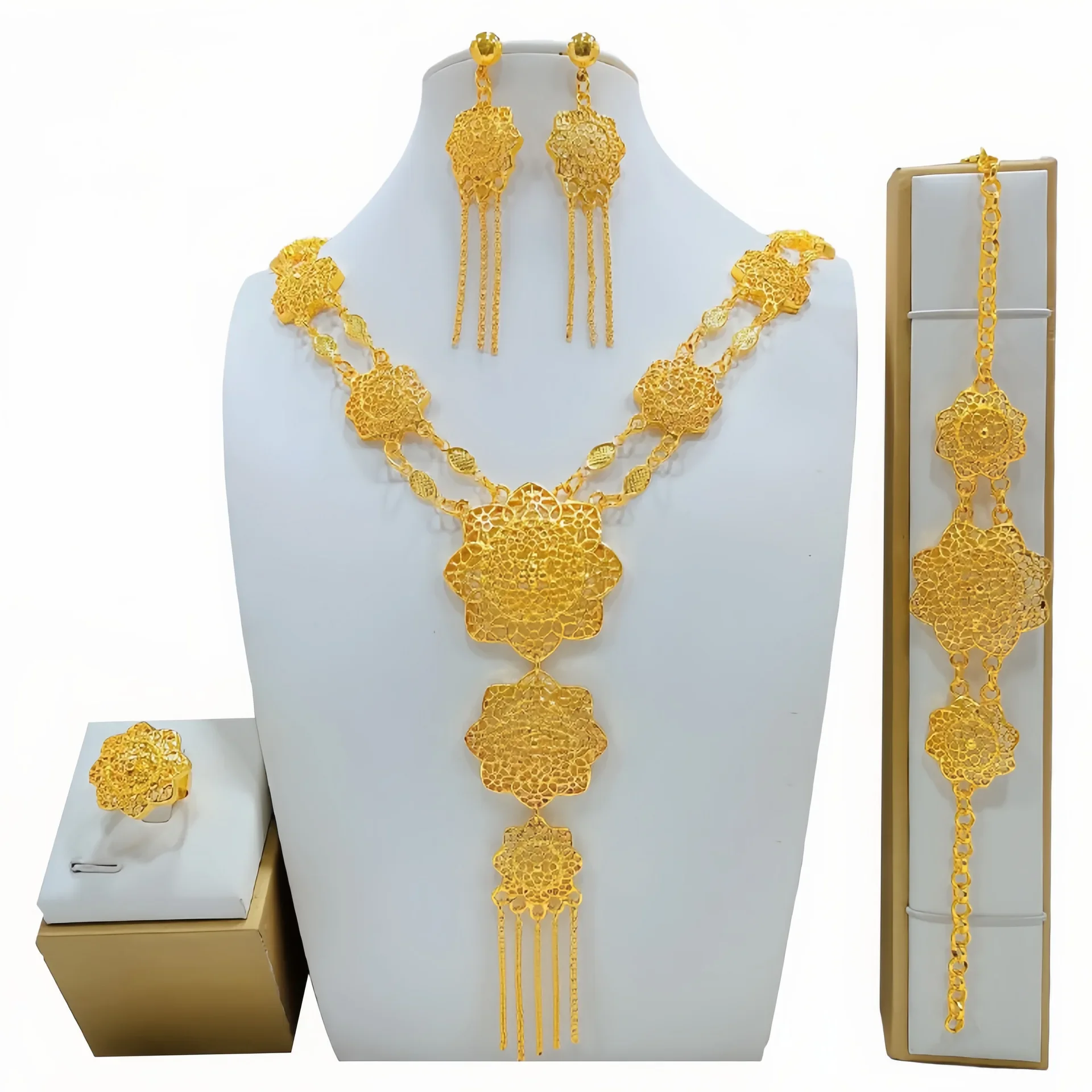 

24K real gold 9999 yellow gold Jewelry suit Bride Gifts India Dubai Ladies Wedding Gifts