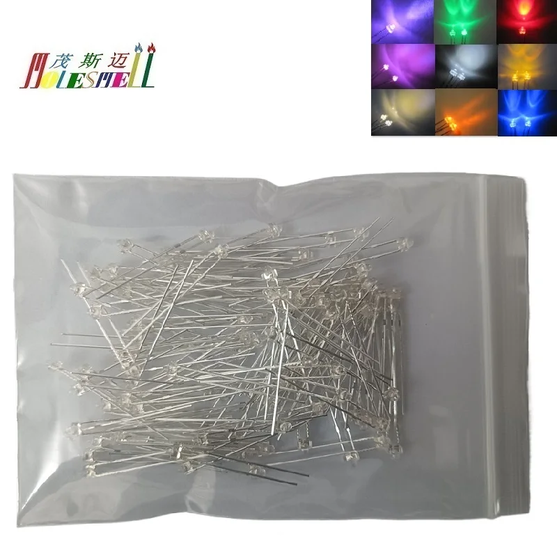 100pcs 1.8mm led Diodes light Red Yellow Blue Green White Orange Purple Pink Warm white water clear lens LED light lamp