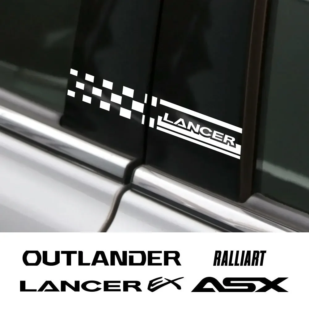 For Mitsubishi Ralliart Lancer 10 X 3 9 EX Outlander ASX 2PCS Car Window B Pillars Stickers Competition Auto Decals Accessories