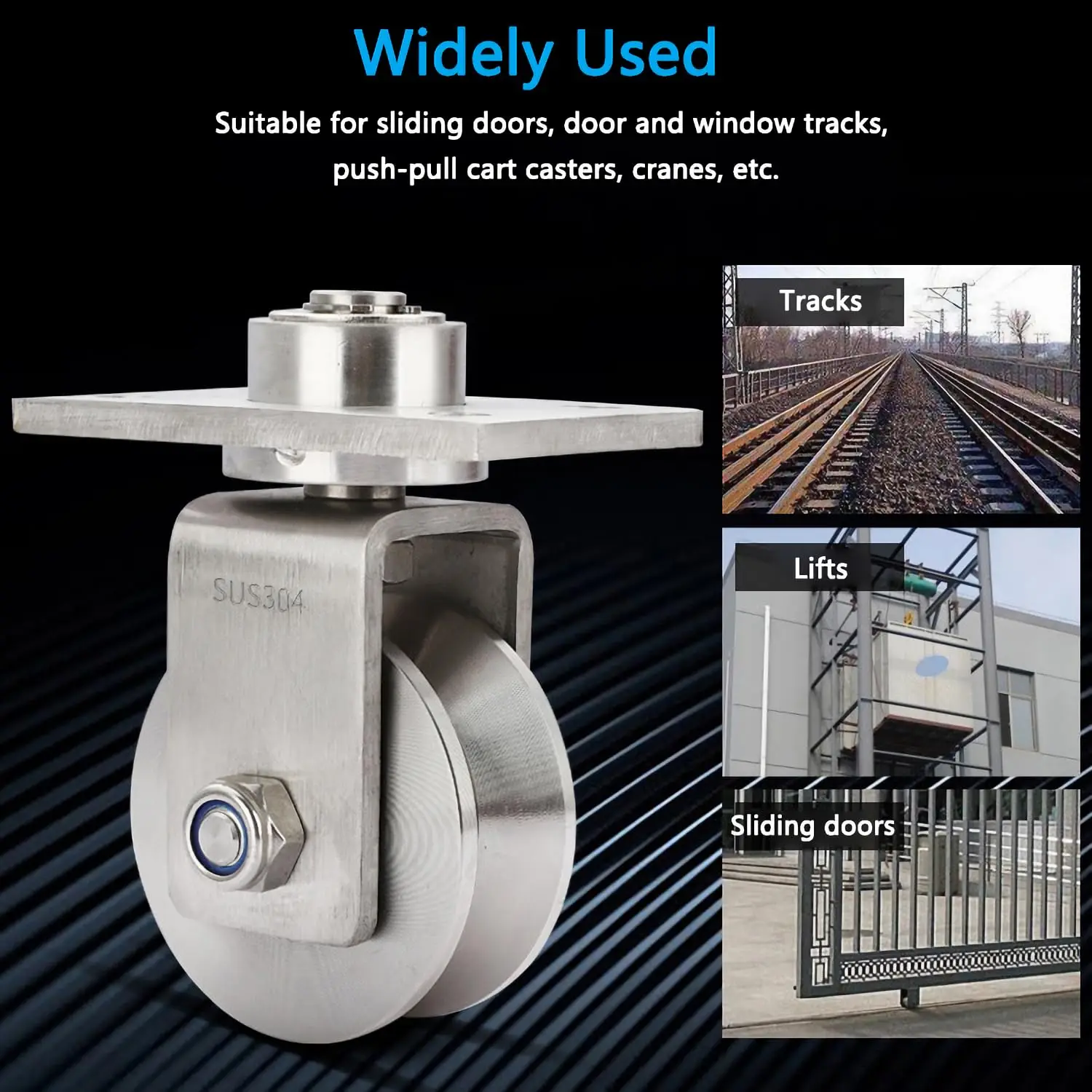 3 polegadas 304 inoxidável u v h sulco rolos de portão deslizante com placa para portão de balanço guia resistente polia roda de elevação