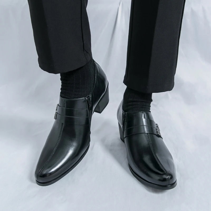 

European American British Fashion Trend Business Dress Shoes Zipper Casual Fashion Gentleman Groom Nightclub Derby Shoes