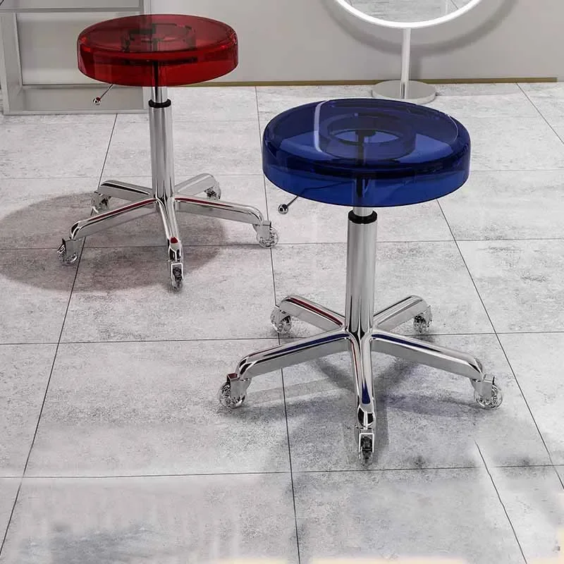 Taburete acrílico nórdico para peluquería, salón de belleza con ruedas para silla giratoria, manicura y barbería