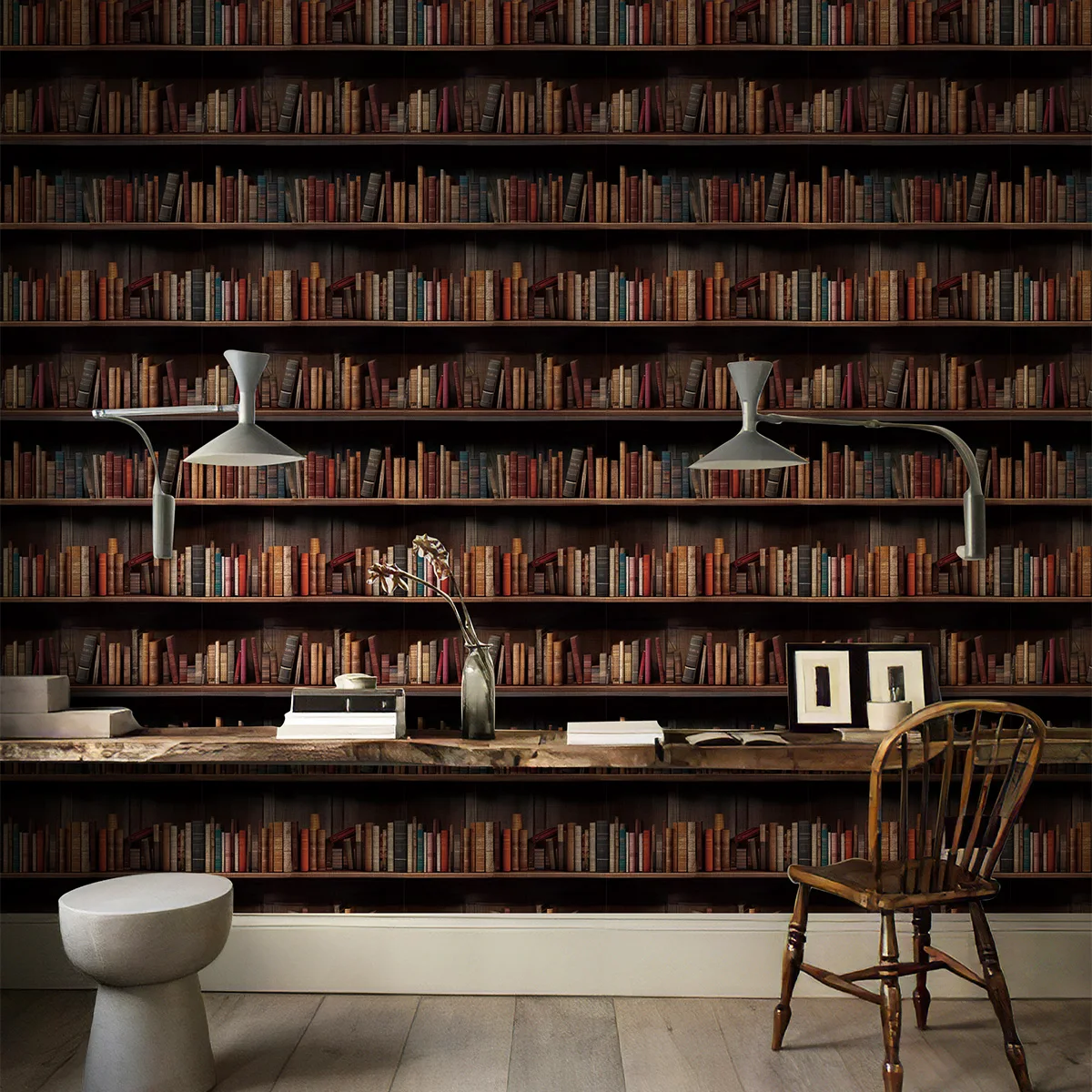 

Classic Simulation Bookshelf Vinyl Wallpaper Self Adhesive PVC Graphic Wallpaper Peel And Stick Study Decoration