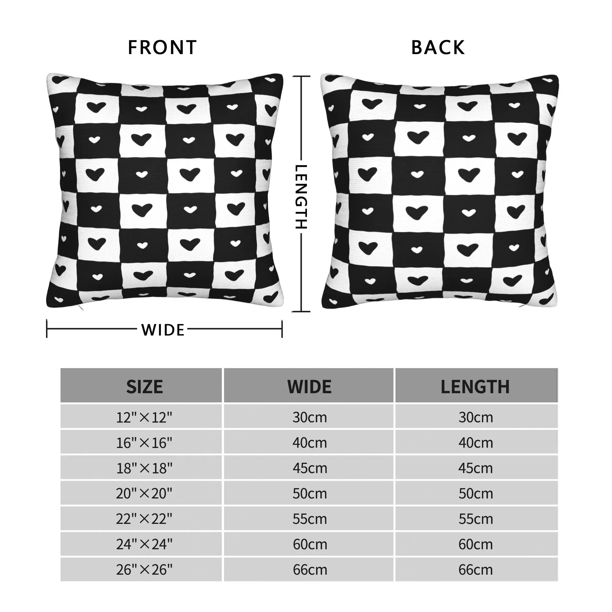Hand Drawn Doodle Heart Checkerboard Pillow Case  Print Pillow Cover For Couch Sofa Bedroom Vintage Pillowcases