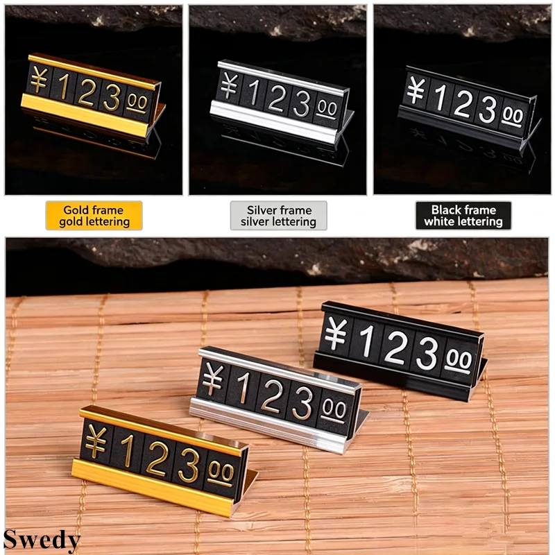 30 Sets Aluminum Base Dollar Eur Combined Price Cube Tags Adjustable Number Letter Jewelry Watch Ring Price Label Sign Holder
