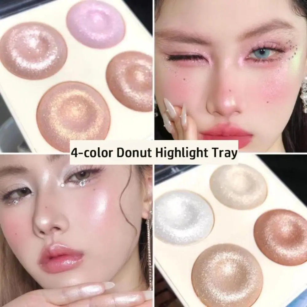 4-color Donut Highlight Tray Delicate Texture Long-lasting Color Bronzers Highlighter Sparkling Glitter Highlighter