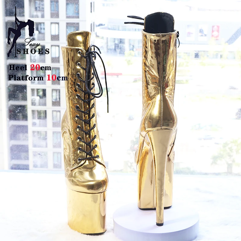 Magic Laser Color  Shiny Gold and Silver High Heels 20CM/8inches Platform Pole Dance Boot Women Model Catwalk Performance Shoes