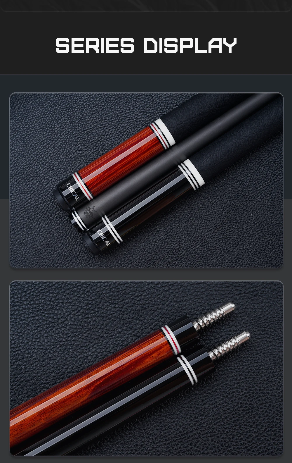 Carbonfaser-Billardqueue mit geringer Ablenkung, professioneller 12,5-mm-Spitzengröße, 3/8x8-Gelenk, Lederummantelung, 58 Zoll, 19-20 Unzen, Billard-CRICAL – Detail 10