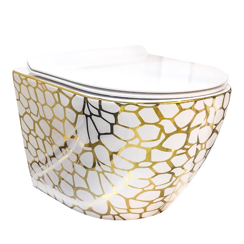 مرحاض مثبت على الحائط باللون الأسود غير اللامع، مرحاض مثبت على الحائط معلق باللون الأبيض، مرحاض معلق على الحائط باللون الذهبي #6