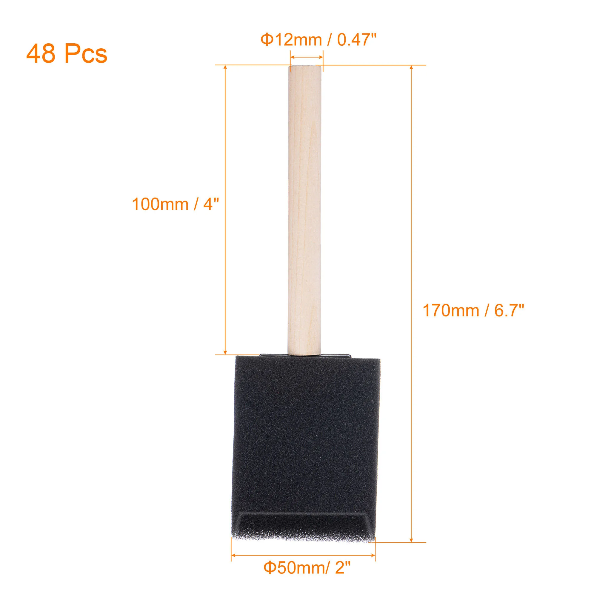 Uxcell-pinceles de espuma para pintura, esponja con pincel de mango de madera, borde cónico, 2 pulgadas, 48 piezas