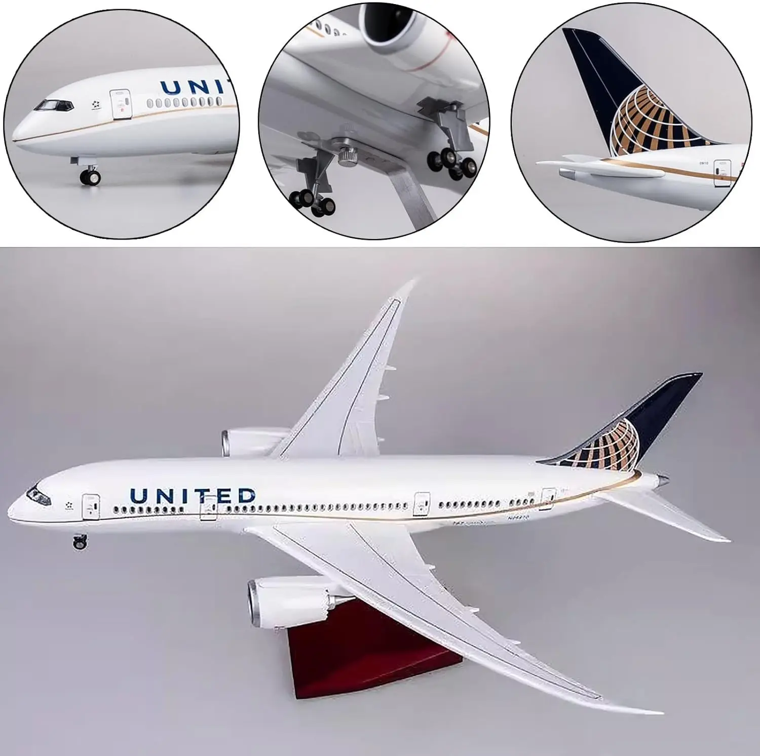 

Large Model Toy Airplane B787 United Airlines 47cm Plane Models Diecast air-plane-model with LED Light for Collection or Gift