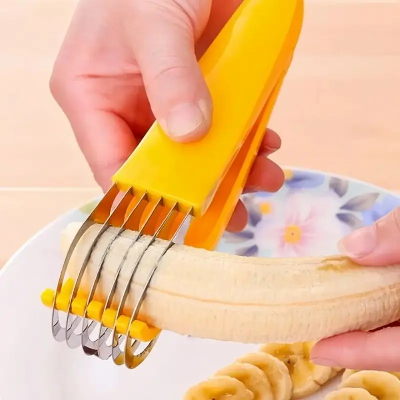 Stainless Steel Banana Slicer with Curved Handle Kitchen Knife for Fruits Vegetables Sausage Cutting Chopper Tool