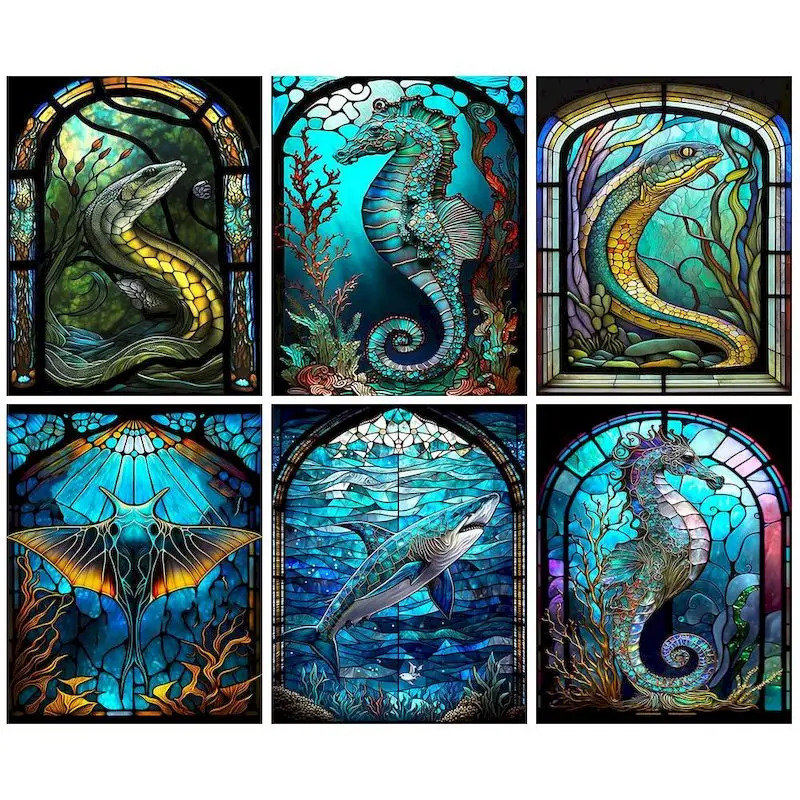 

CHENISTORY Diamond Painting Marine animals Full Drill Square Diamond Embroidery Diamond Mosaic Cross Stitch Kits Beadwork