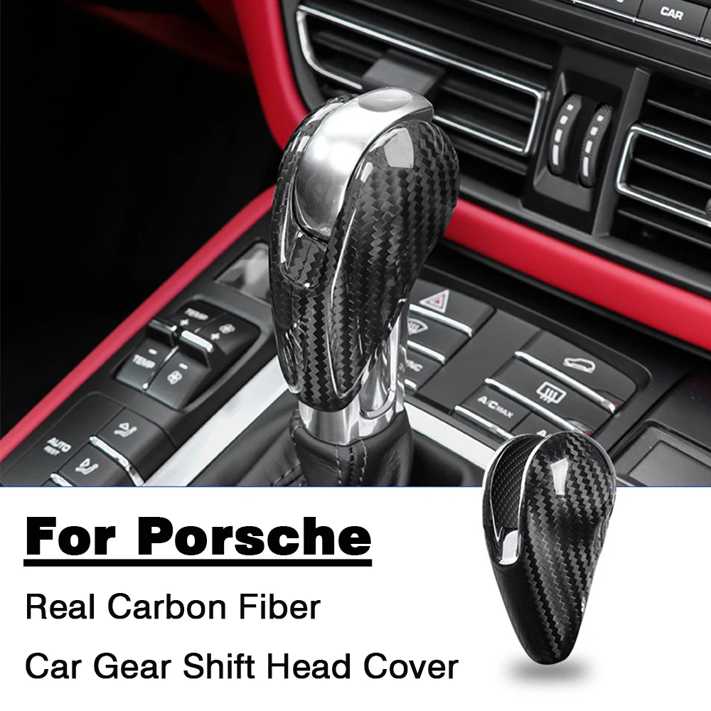 

Real Carbon Fiber Car Gear Shift Head Cover Trim For Porsche Macan 718 911 Panamera Cayenne Boxster 2008-2024 Car Accessories