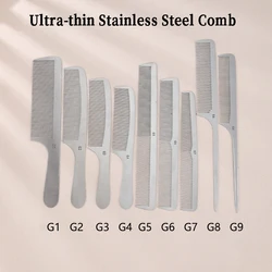 Ultra-Thin Stainless Steel Hair Combs, Silver Metal Comb, Profissional Anti Static Styling, Cabeleireiro Barbeiros Combs