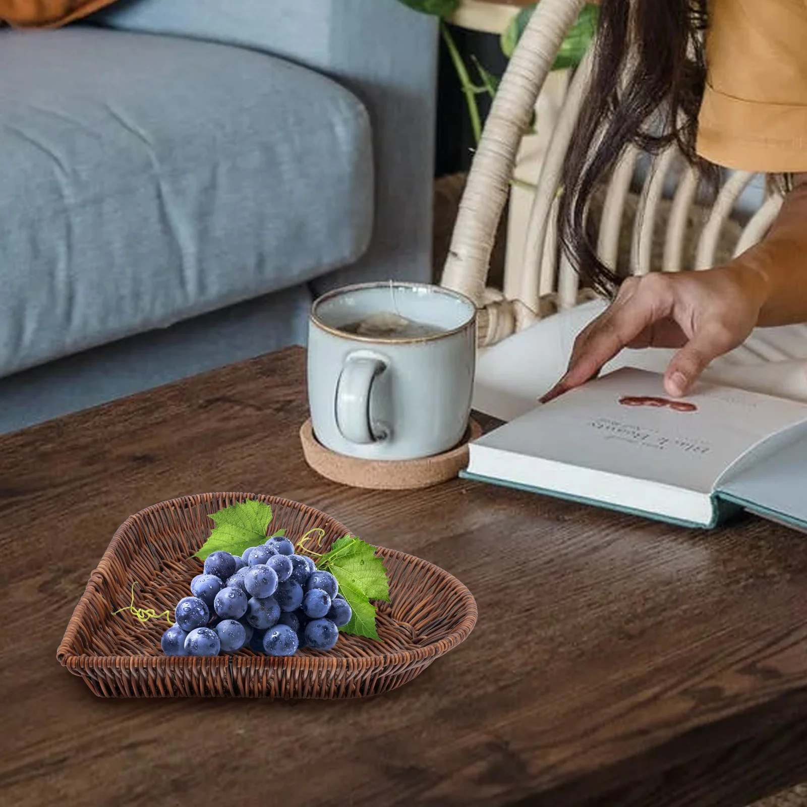 

1pc Woven For Kitchen Home Chic Fruit Basket Storage Decorative Desktop Organizer Natural Simulation Rattan Basket