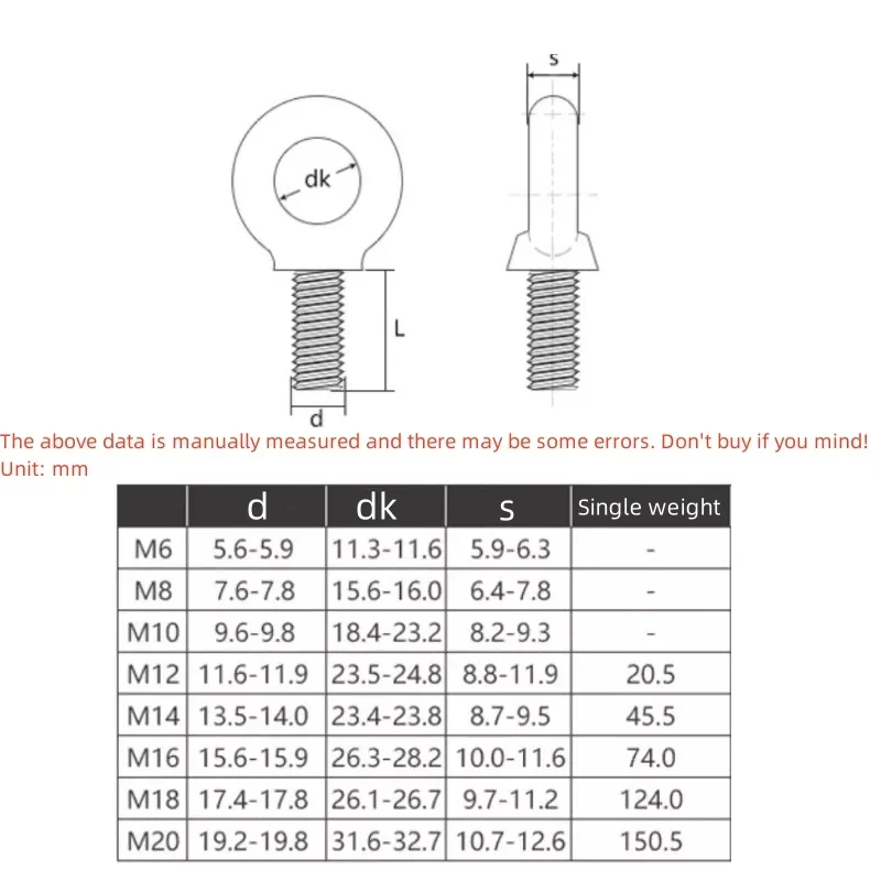 Eye Screw Bolts M6 M8 M10 M12 M14 M16 M18 M20 Zinc Plating Round Ring Hook Bolt Screw Eyebolt Fasterners