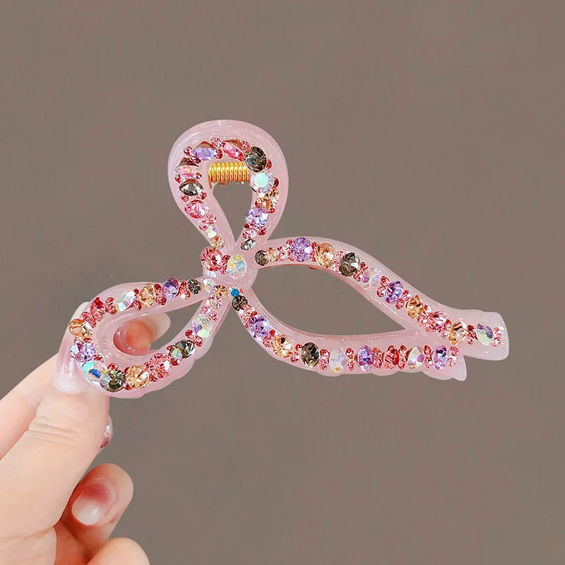 2024 New Ribbon Bow Hair Clip with Colorful Diamonds and Shark Clip Hair Accessories
