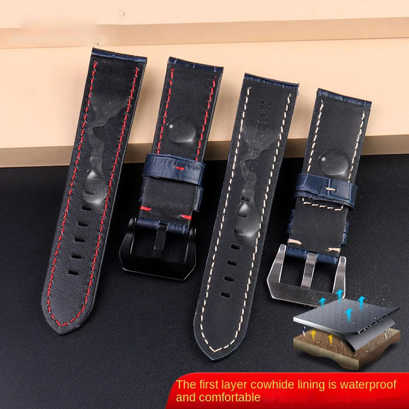 Crocodile Pattern Watch Strap Cow Leather Bracelet Men\'s Replace for Panerai Breitling Citizen Blue Watch Strap 22mm 24mm 26mm