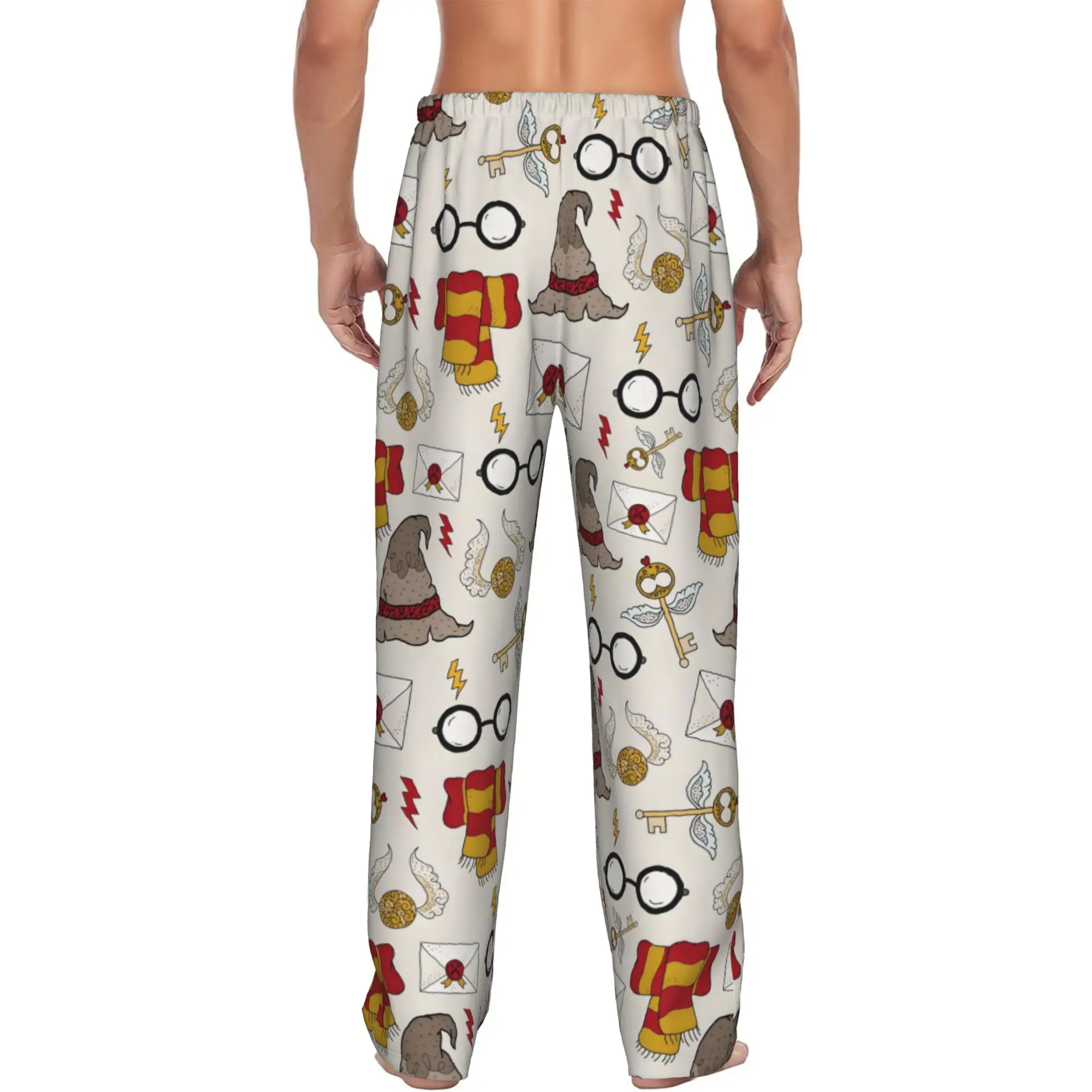 Custom Printed H-Harryed Halloween Pajama Pants Men Magic School Sleep Sleepwear Bottoms with Pockets
