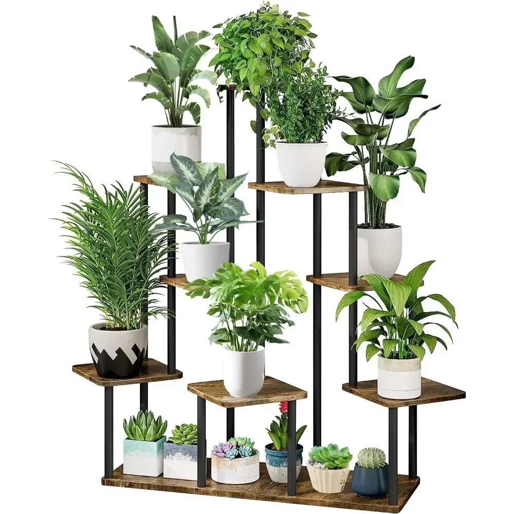 Flower Pot Display Stand Storage Organizer for Terrace Living Room Balcony Garden (Black) Metal Stand Indoor Shelf Plant Flowers