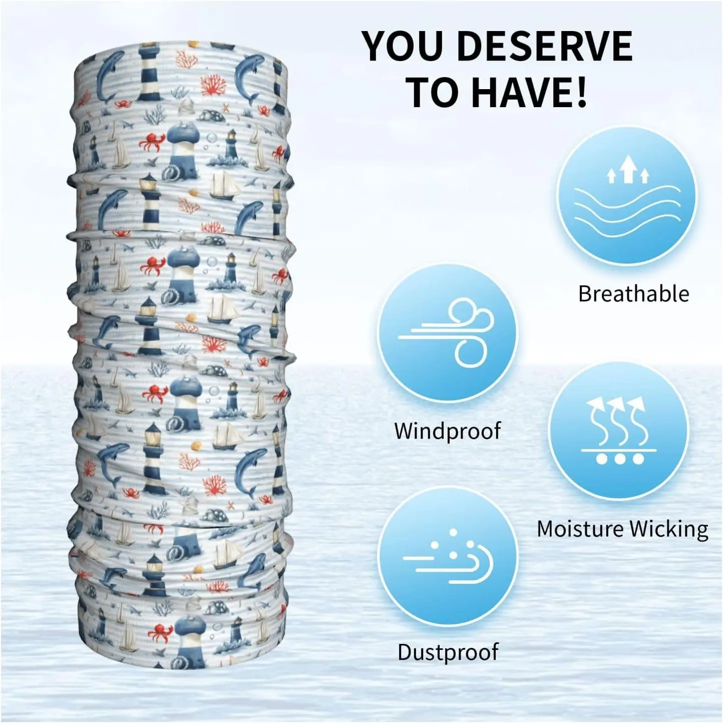 Kominiarki na szyję dla mężczyzn i kobiet z nadrukiem delfinów i latarni morskich, bandany, balaclava, półmaska na twarz, osłona na szyję, szalik.