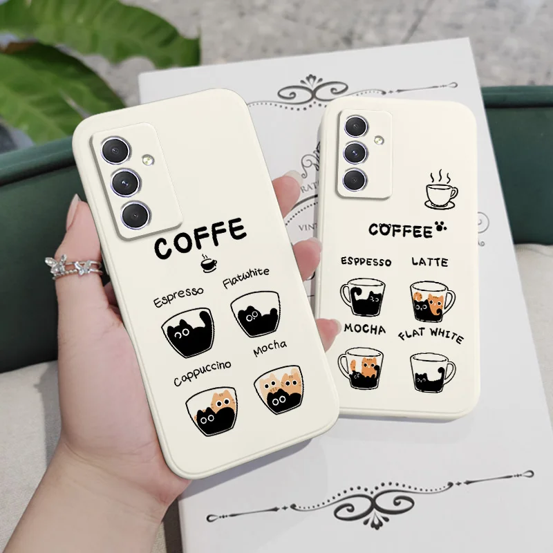 Coffee Cute Cat Case For Samsung A17 A56 A36 A26 A54 A34 A24 A16 A14 A06 A73 A53 A33 A23 A13 A72 A52 A32 A22 A15 A25 A35 A55 5G