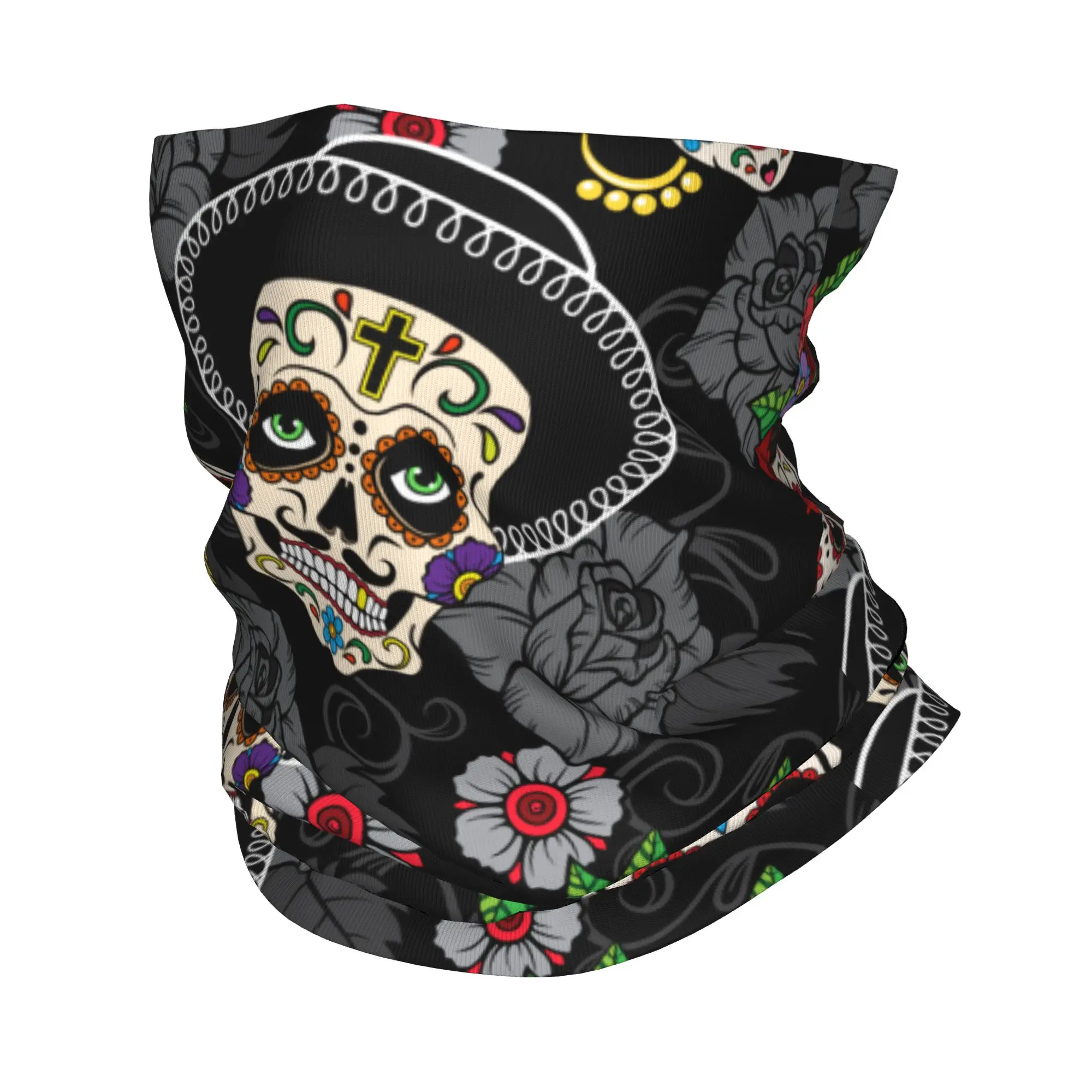 Day Of The Dead Sugar Skull Winter Headband Neck Warmer Hiking Running Tube Scarf Catrina La Calavera Face Bandana Gaiter