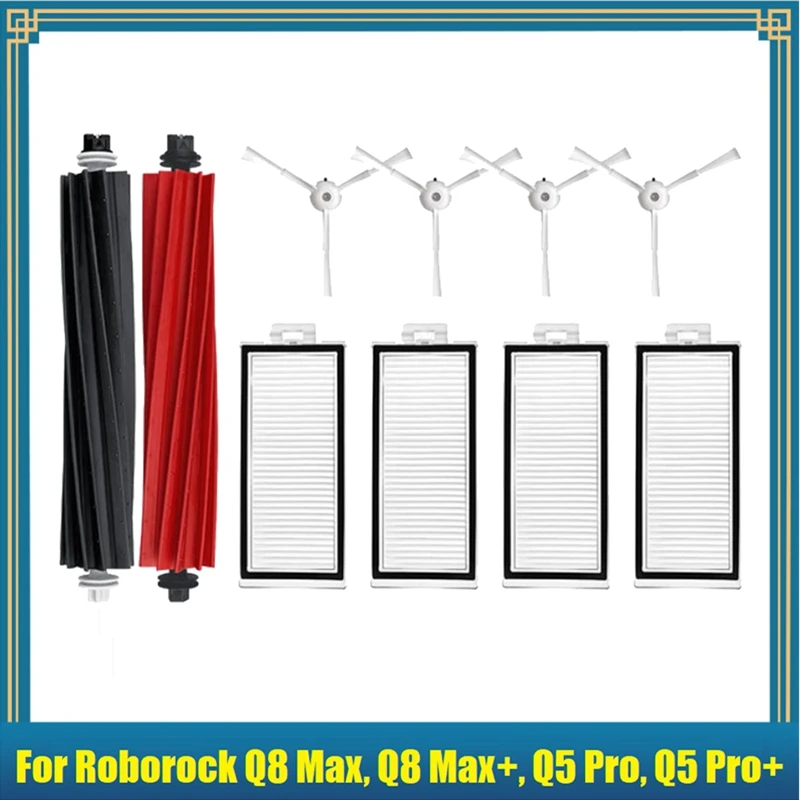 แปรงหลัก HEPA แปรงด้านข้างหลักแปรงพลาสติกสำหรับ roborock Q8 MAX, Q8 Max +, Q5 Pro, Q5 + หุ่นยนต์ดูดฝุ่น