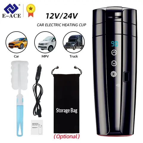 12V 24V 스마트 자동차 난방 컵 전기 주전자 스테인레스 스틸 단열 제어 터치 LCD 디스플레이 여행 커피 머그잔