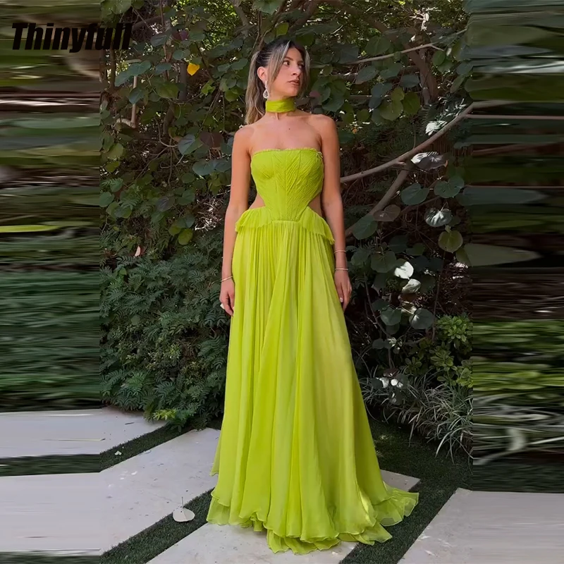 

Thinyfull A-line Chiffon Prom Dresses 2026 Sleeveless Strapless Holiday Style Gowns vestidos elegantes Robe De Soirée Customized