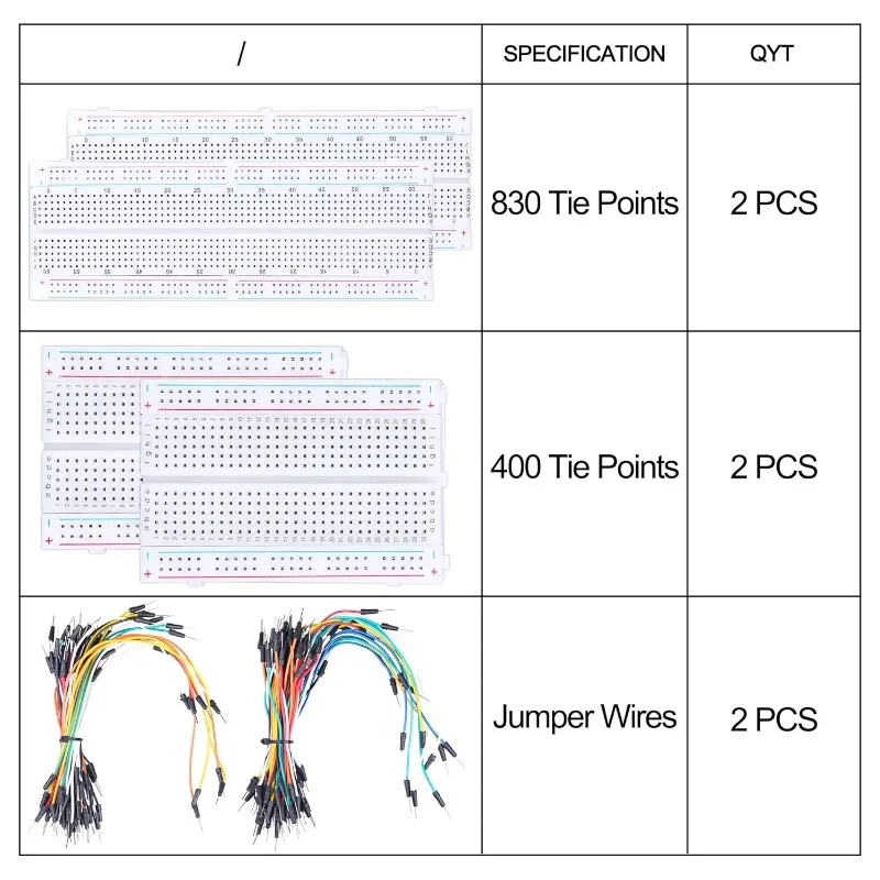130Pcs Breadboard Jumper Wires Kit 4pcs 400&830 Points Solderless PCB Breadboards、126Pcs Flexible Bread Board Jumper Wire Set