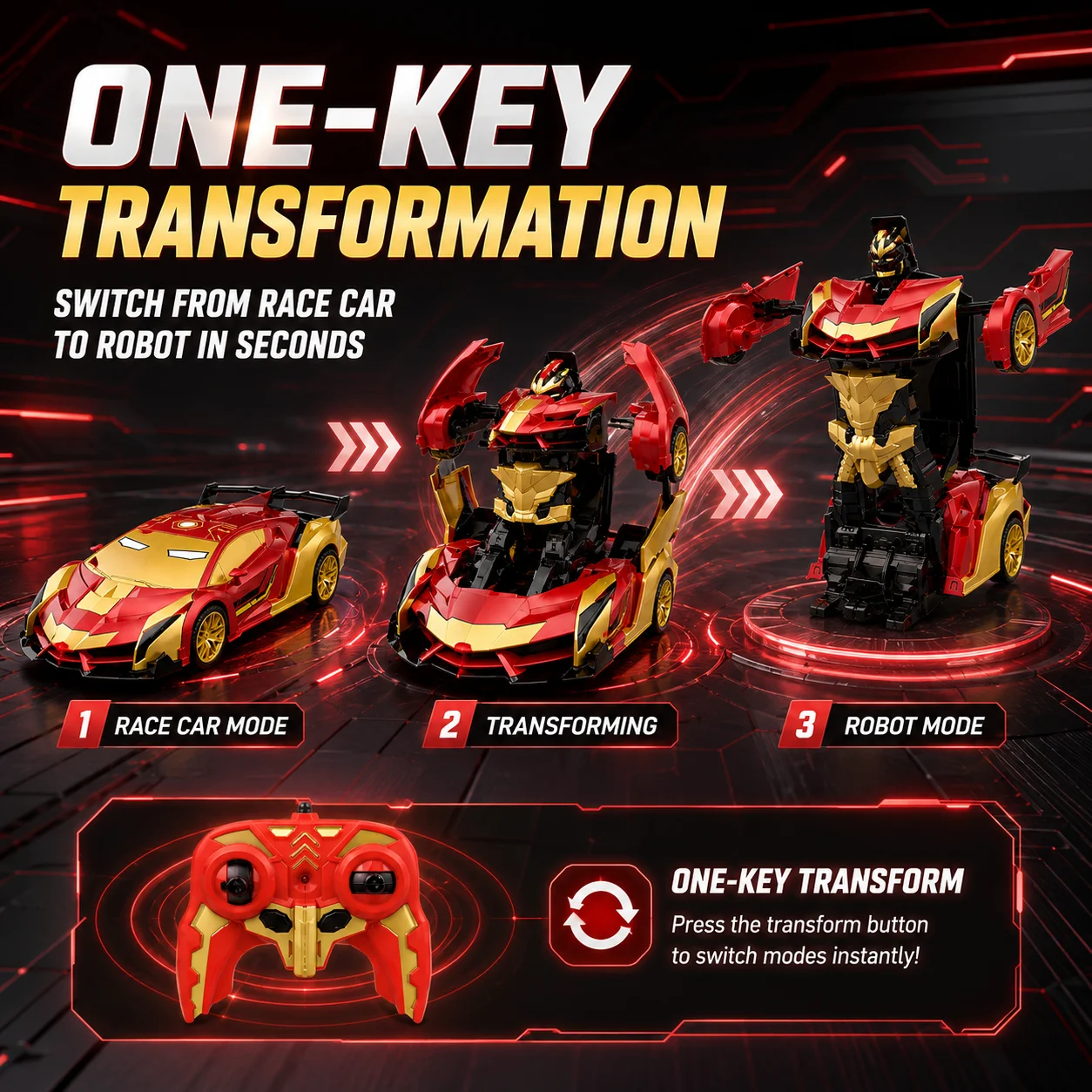 2.4GHz 2-in-1 RC Transforming Car Robot Toy Remote Control Deformation Sports Car with Rechargeable Battery for Kids Boys
