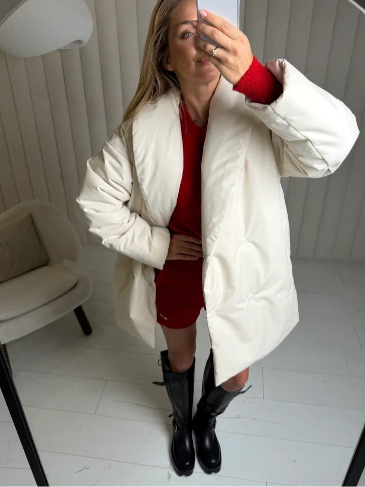 2026 Winter Female Padded Coat V-neck Full Sleeve Pockets Lace Up Belt Women Coat Fashion Streetwear Commute Office Top