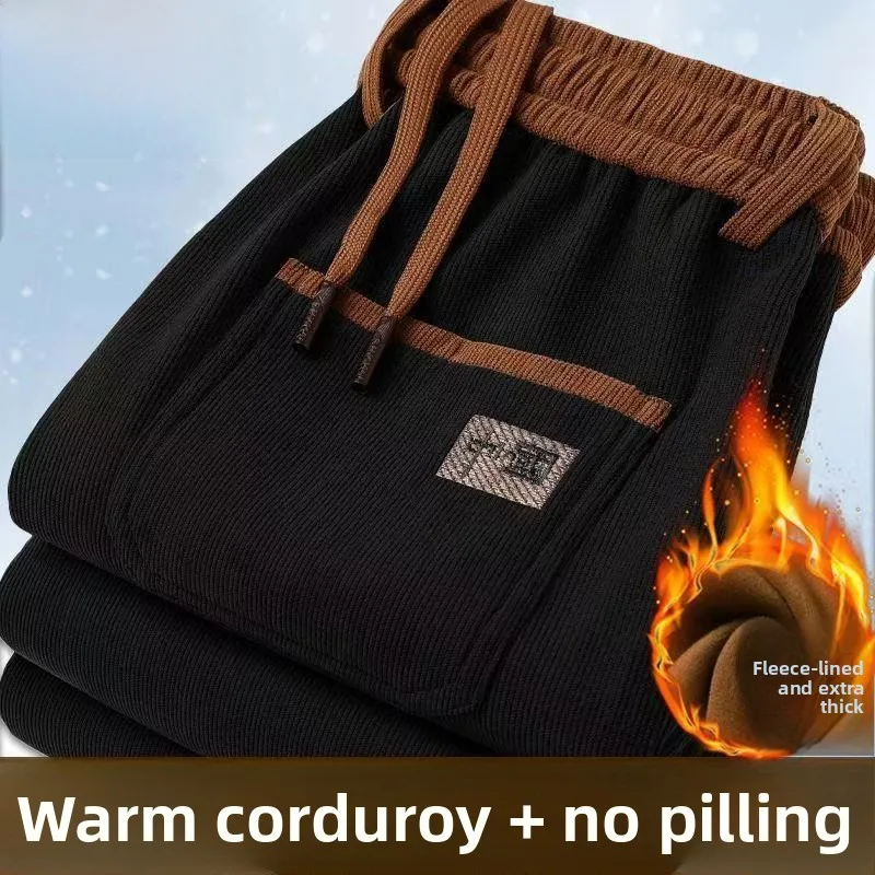 

Удобные утепленные прямые брюки на флисовой подкладке, мужские повседневные вельветовые износостойкие брюки для отдыха на осень-зиму