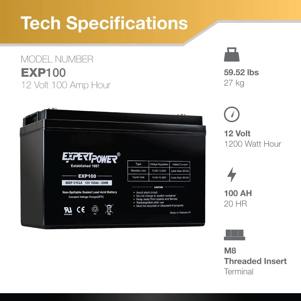 12V 100Ah Deep Cycle Sealed Lead Acid Battery for Solar Wind Power (AGM)