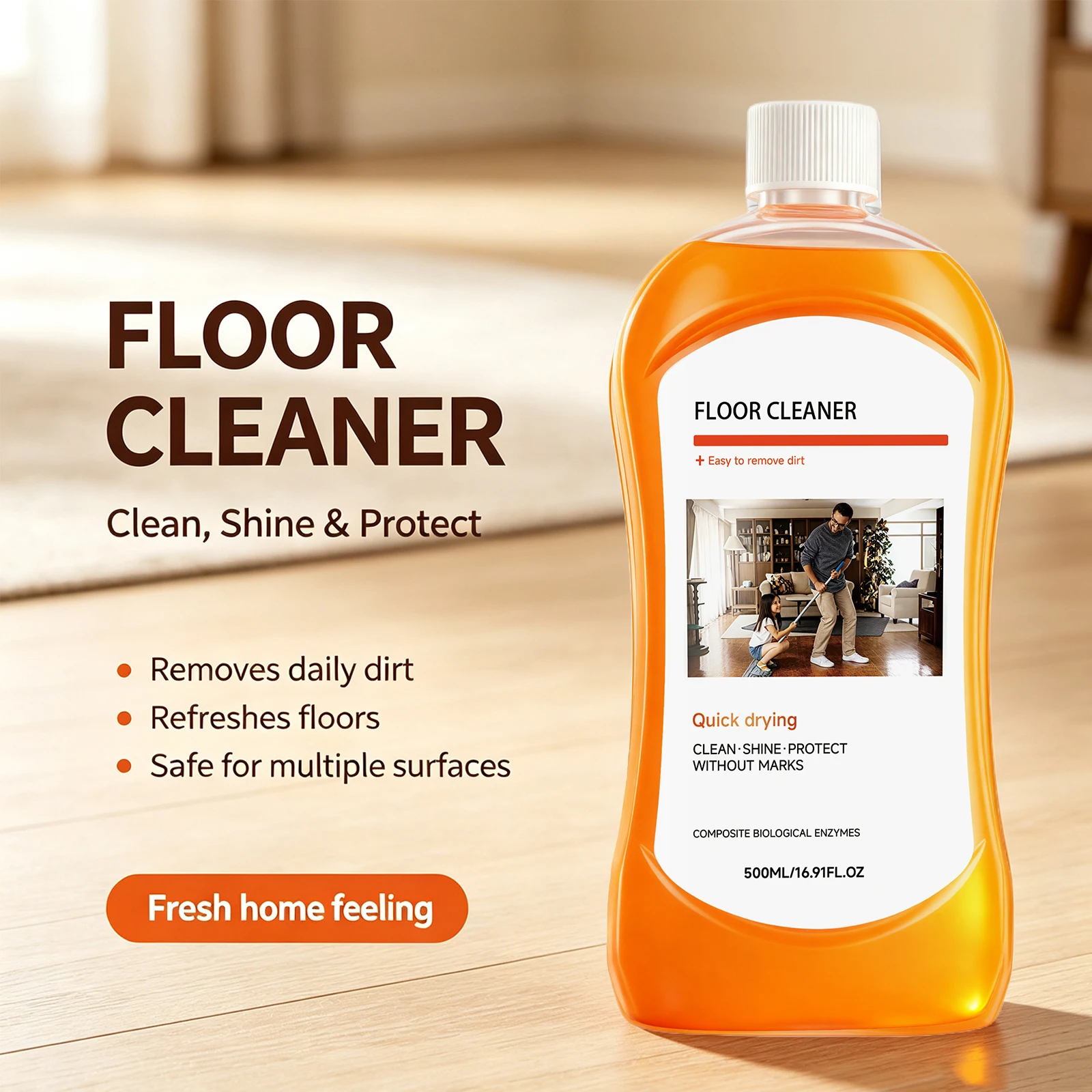 Multi Surface Floor Cleaner for Dirt and Stain Removal Restores Shine for Wood Tile Laminate Household Cleaning Liquid