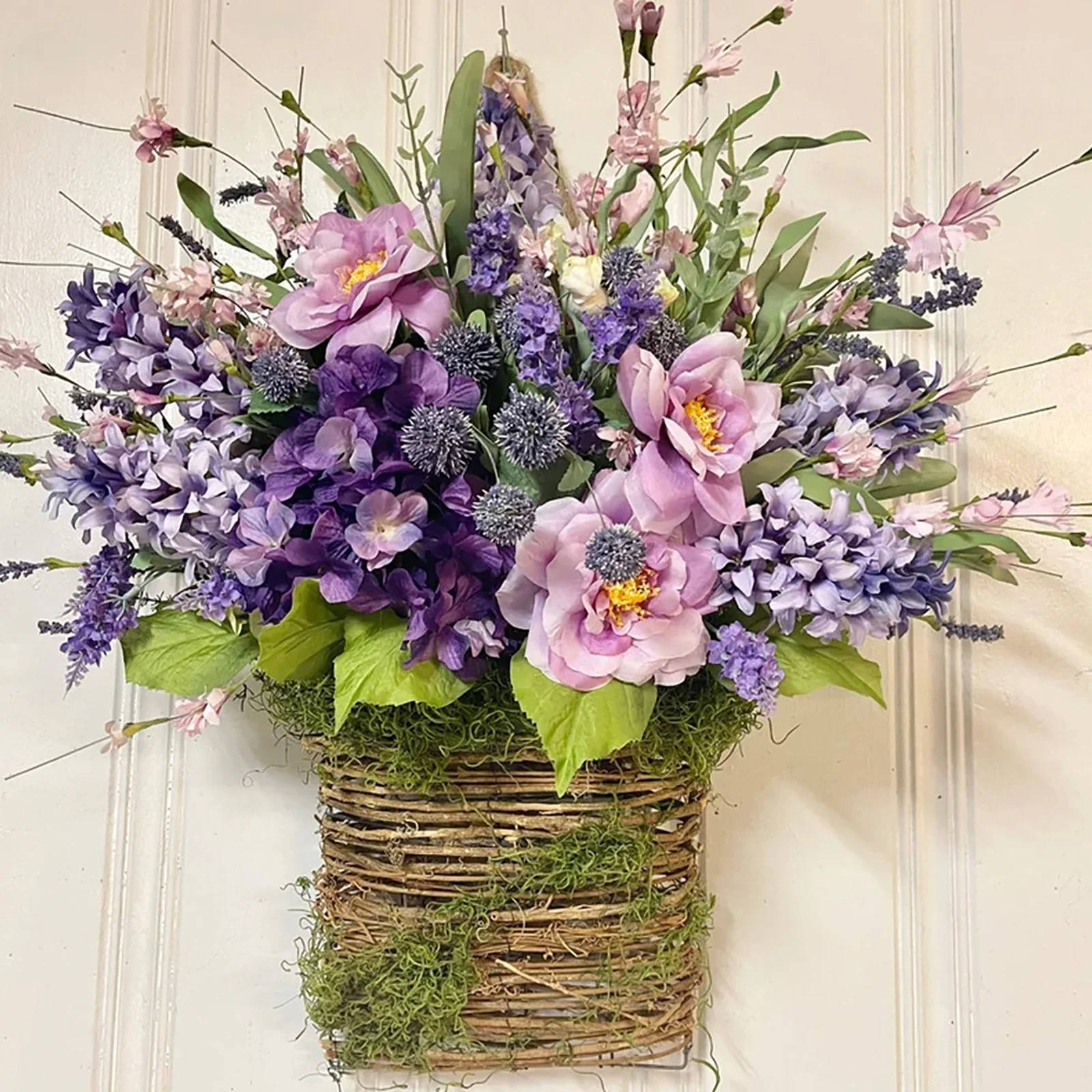 Lavender Wreaths for Front Door Decor Spring Wreath Farmhouse Door Hanging Artificial Lavender Flower Baskets Spring Garland