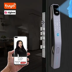 Tuya Wifi Fingerprint Smart Door Lock APP Remote Control Face Recognition Anti-theft Home Electronic Door Lock 40-120mm