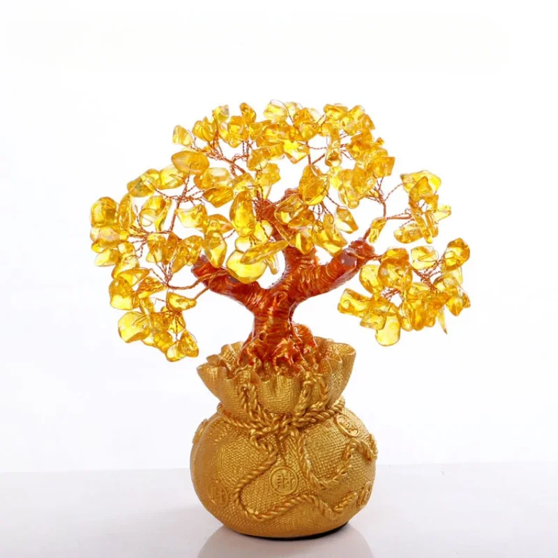 

1 Pc Yellow Crystal Money Tree Ornament Resin Trunk Living Room Home Decoration Office Decorations Feng Shui Accessories