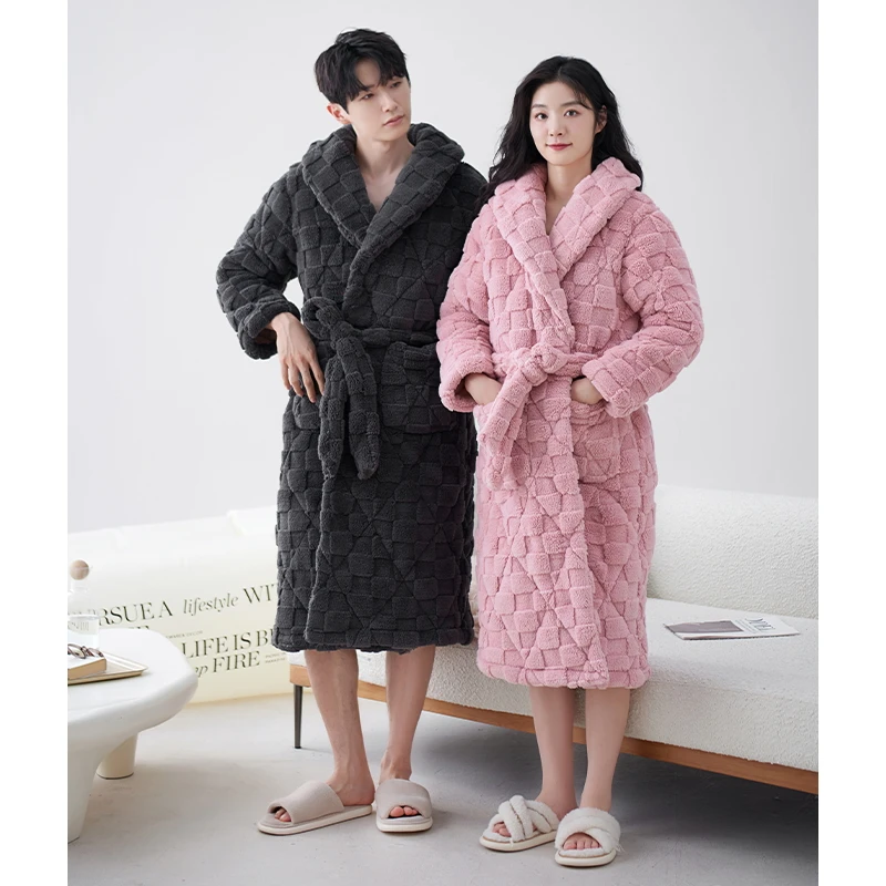 Couple Robe Winter 3 Layer Clip Cotton Bathrobe Home Clothing Thick Warm Pijamas Robes 3XL