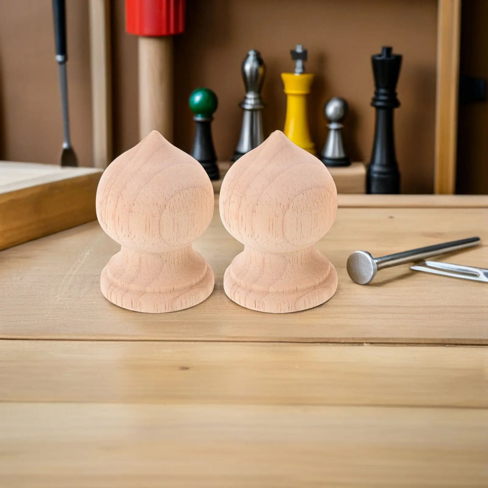 2Pcs Carved Wooden Baluster Finials European Style Staircase Post Caps Bed Railing Toppers Decorative Wood Column Caps Vintage