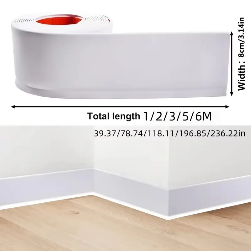 1PC 1/2/3/5/6M Self-adhesive Rubber Skirting Board Waterproof Wall Sticker Edge Closing Strips Living Room Baseboard Decor