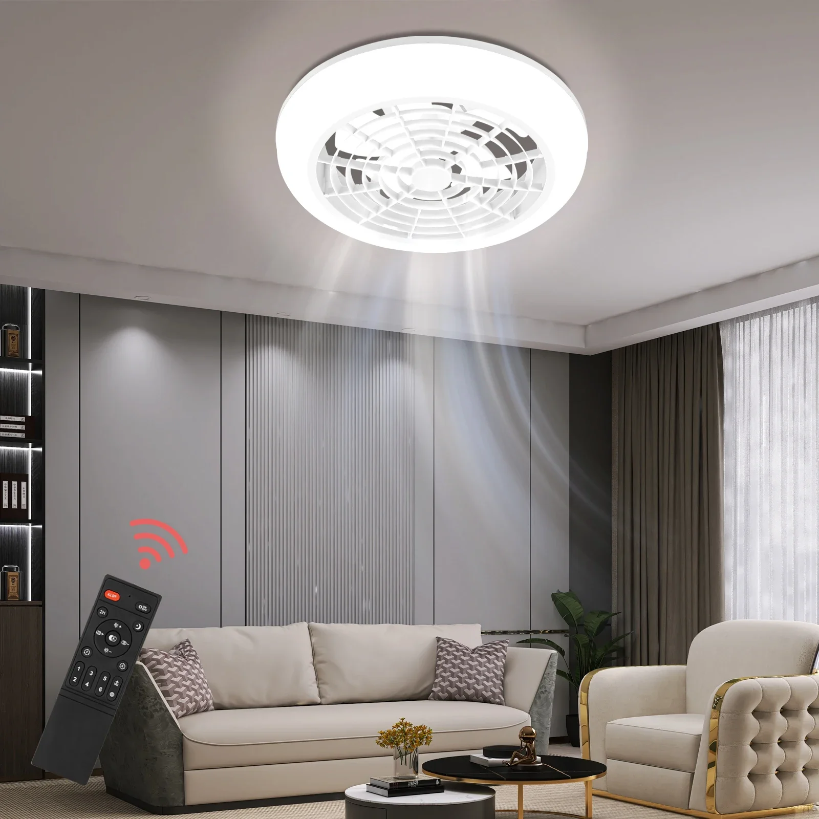 

Ceiling Fan with Energy-Saving LED Light, 6-Speed Remote Control, Sleep Mode, Reversible Rotation, Stylish White Design, Safe