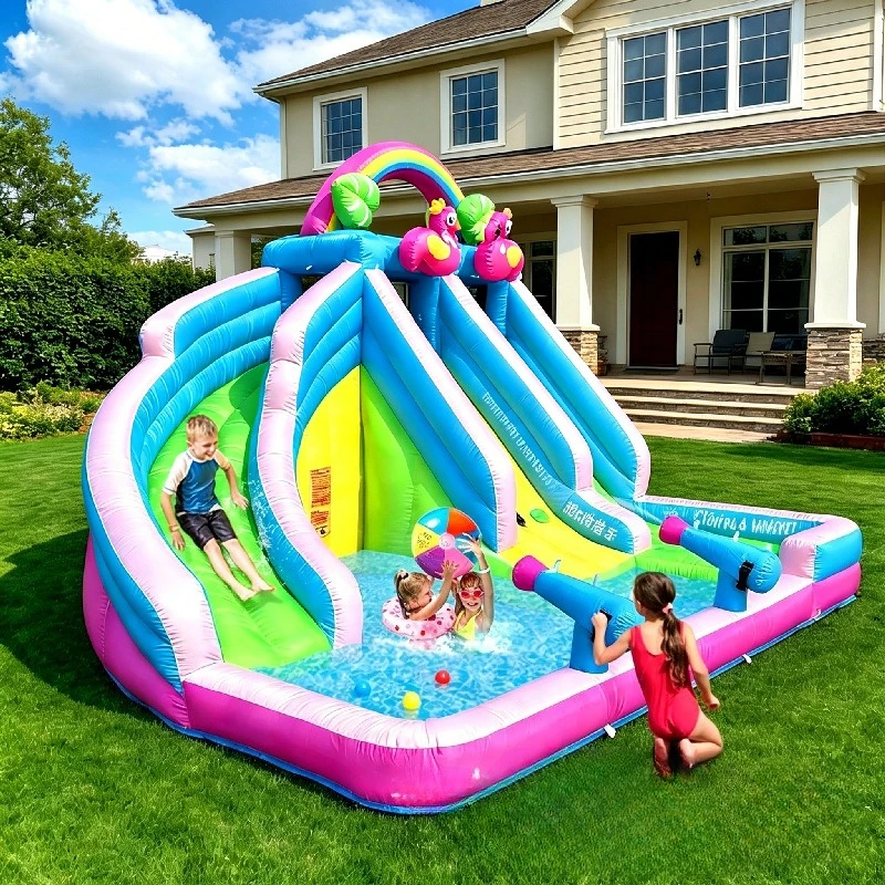 Flamingo Inflatable Bounce House for Kids Oxford Jumping Castle With Blower Indoor Outdoor Water Slide Children Toys