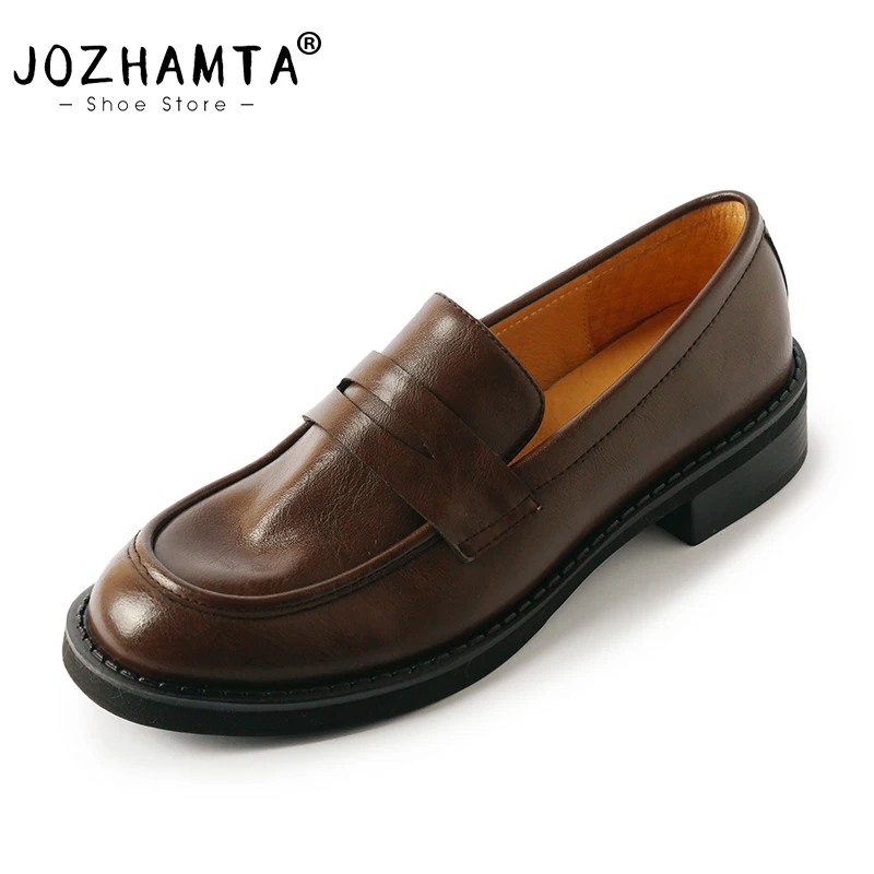 Jozhamta tamanho 34-40 moda feminina sapatos baixos primavera casual mocassins de couro real dedo do pé quadrado bombas sapatos saltos mulher vestido sapatos