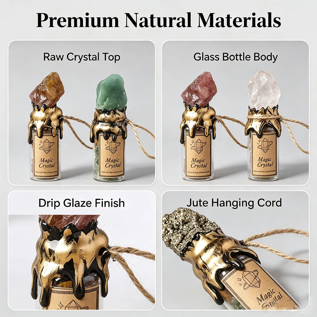 1PC Natural Crystal Wishing Drift Bottle Filled Raw Energy Healing Stones, Spiritual Divination Mini Crystal Jar, Tabletop Home
