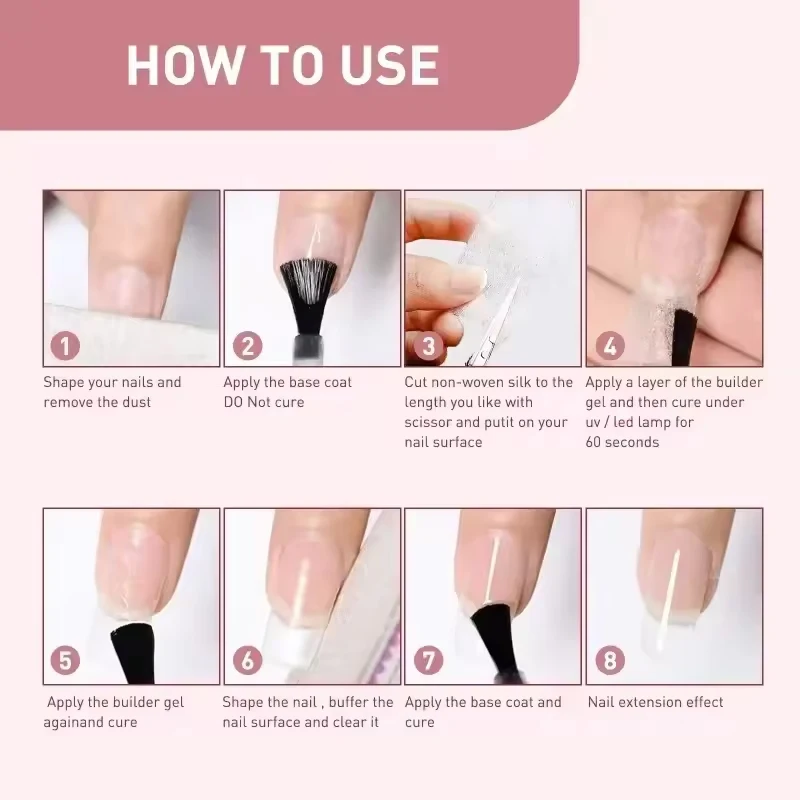 الحرير الألياف الزجاجية وصلات لإطالة الأظافر غير المنسوجة الحرير شكل التفاف مانيكير بناء الأشعة فوق البنفسجية هلام الفرنسية الاكريليك مسمار تمديد الألياف الزجاجية ورقة